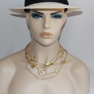 2-Long Brushed Gold and Crystal Necklaces